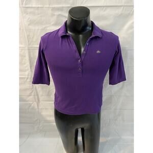 Lacoste Purple 3/4 Sleeve 5 Button Henley Pique Knit Polo - Women’s Medium/40 #